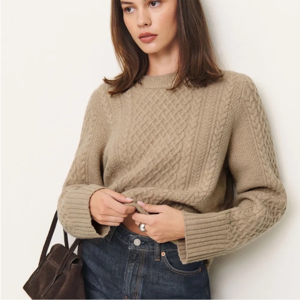NWT Reformation Calloway Women's Cable Knit Sweater Tan 100% Wool XS